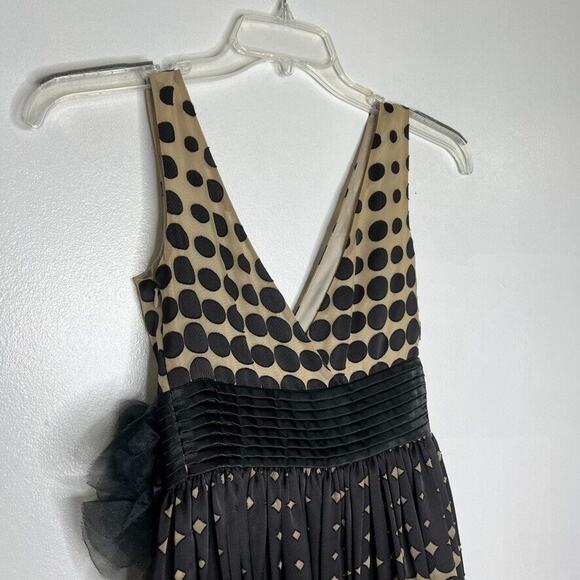 Burlapp Women's Polka Dot Beige and Black V-Neck Dress with Tulle Bow Detail 0 - Picture 8 of 11